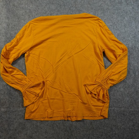 Ralph Lauren Top Womens Small Long Sleeve Ruffle Cuff Gold Button Crew Neck - Picture 7 of 11